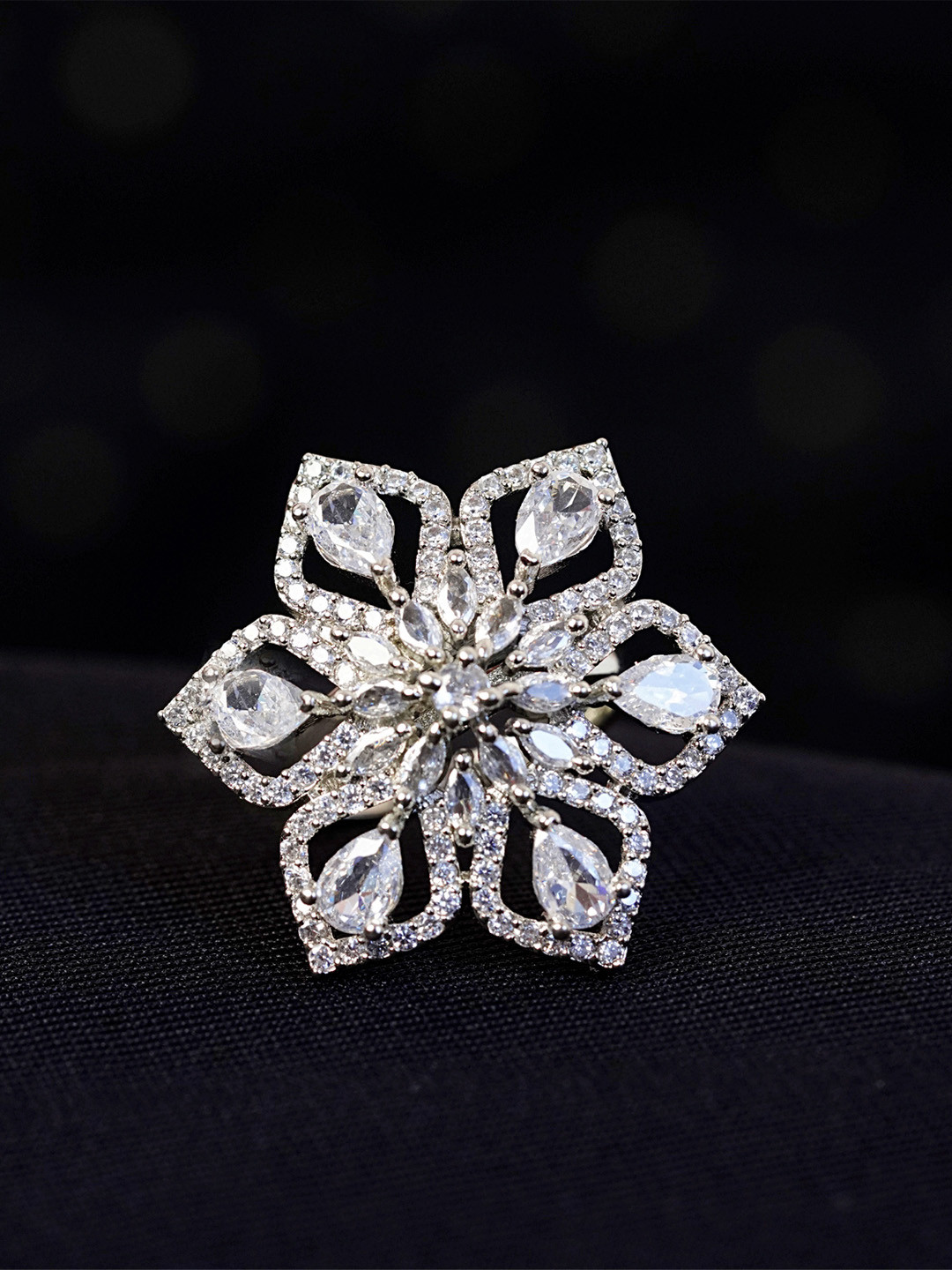 Zoey Silver-Plated American Diamond-Studded Finger Ring