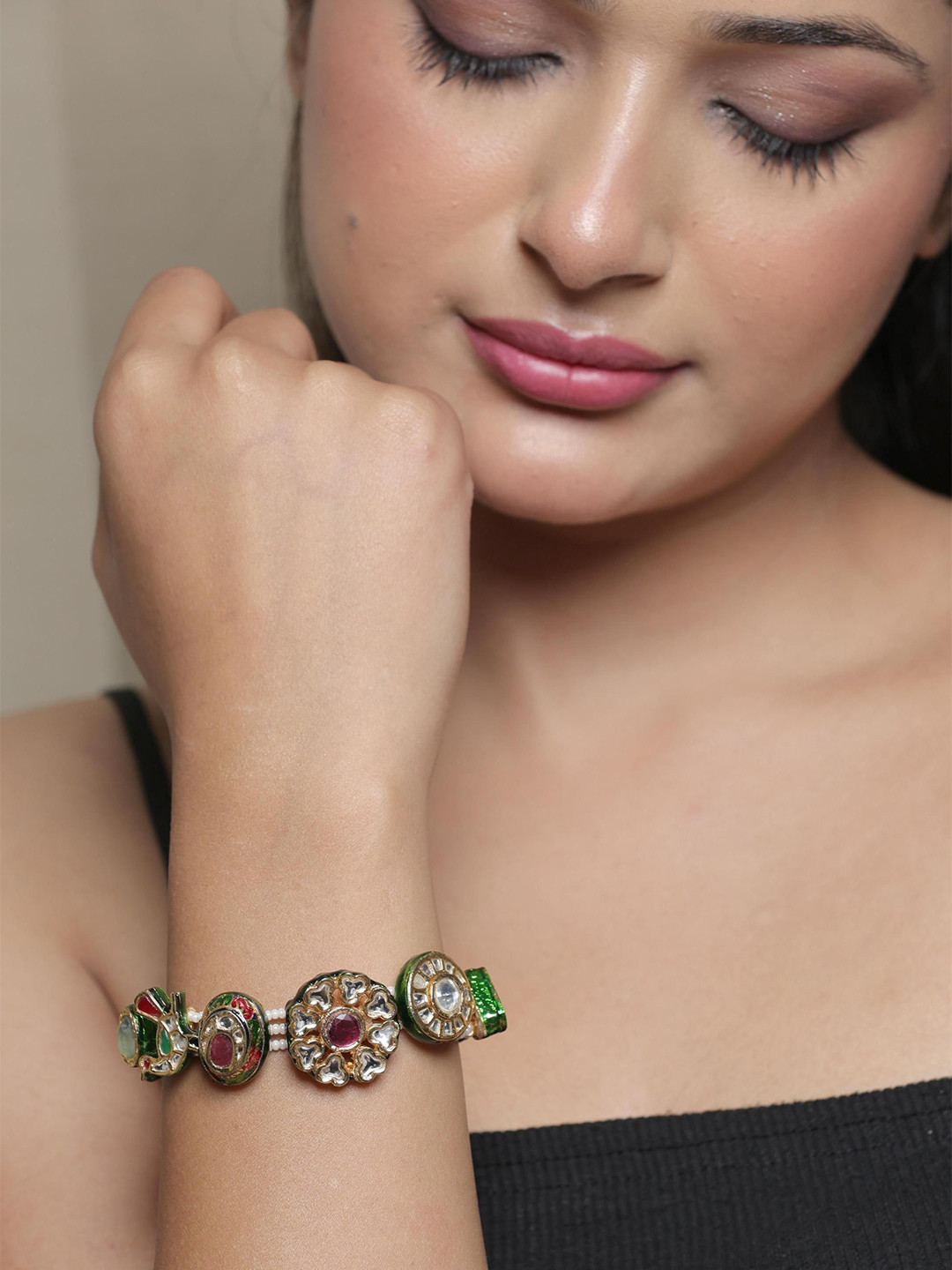 STYLE DECO Mukta Gold-Plated Kundan Studded Wraparound Bracelet