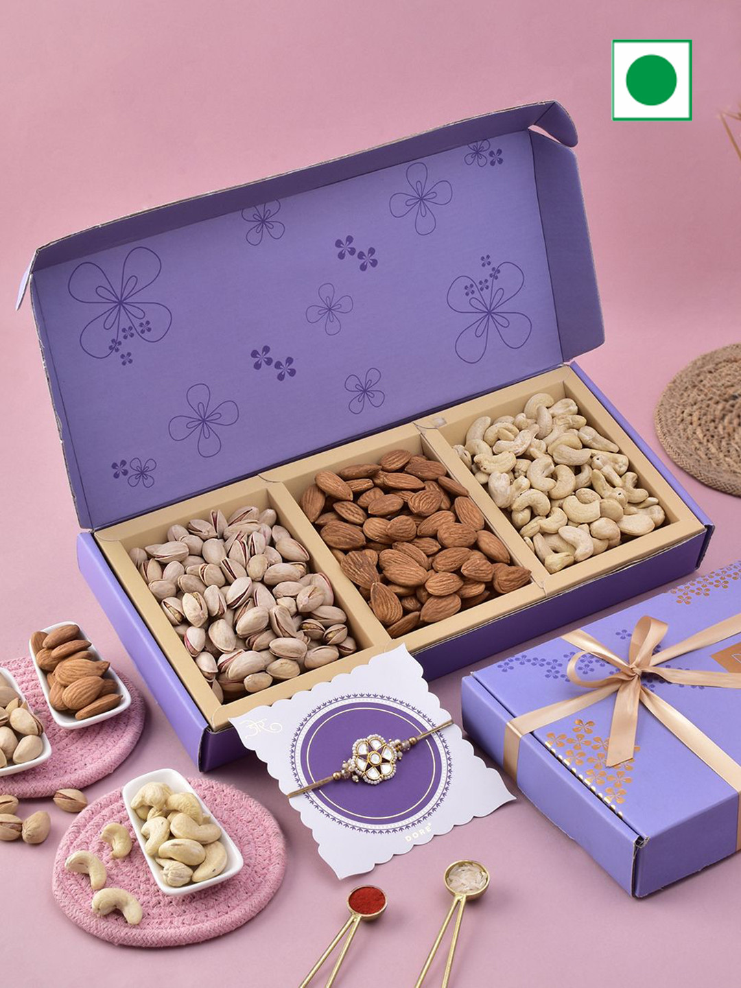 RawFruit Unisex Rakhi With Dry Fruits Gift Set