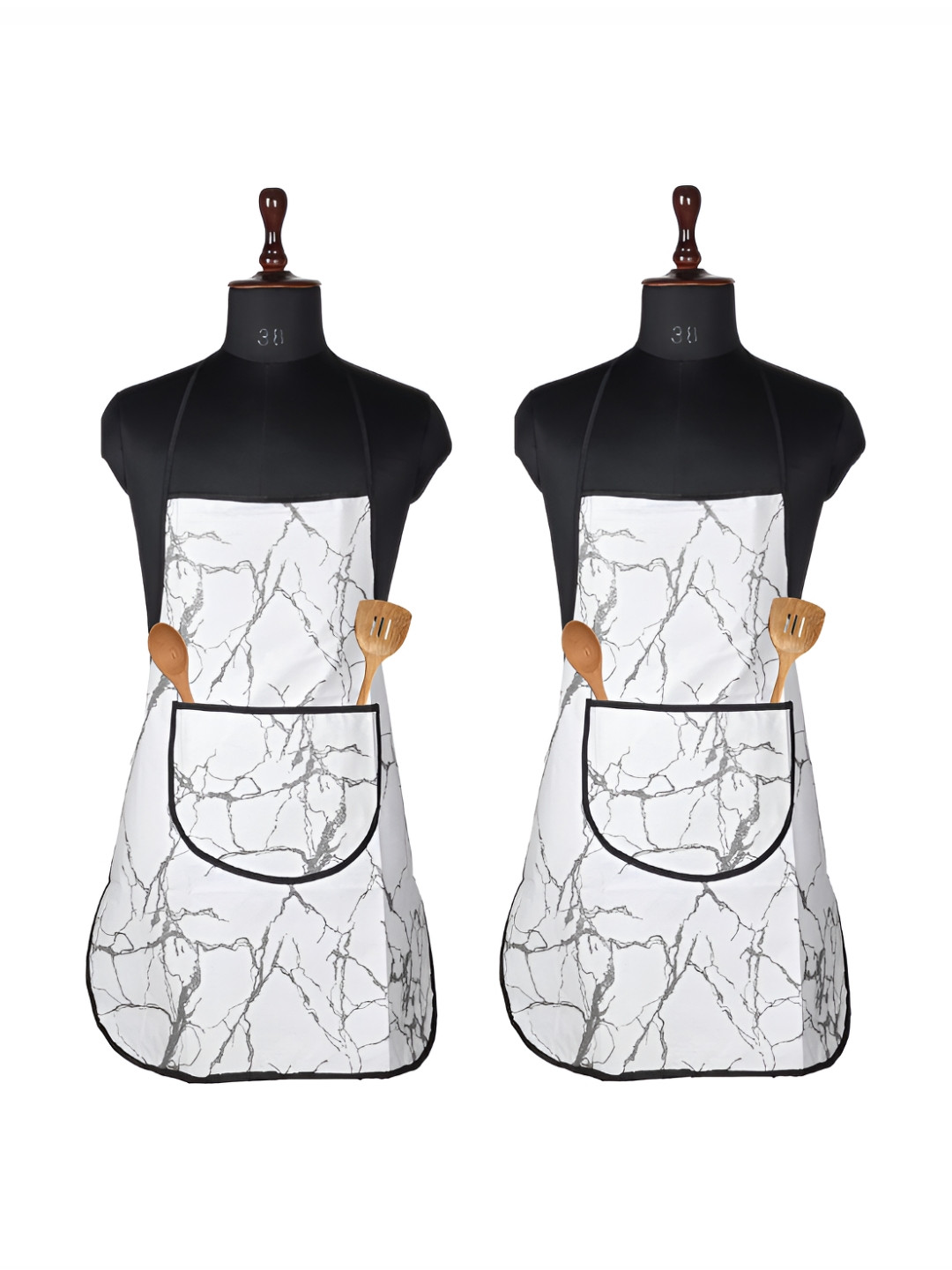 Kuber Industries Grey & White 2 Pieces Printed  Front Pocket Cooking Apron