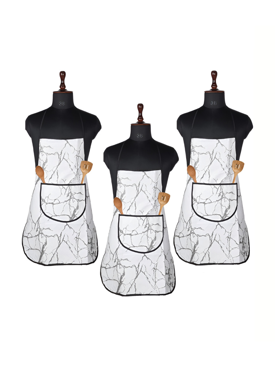 Kuber Industries Grey 3 Pieces Front Pocket Printed Aprons