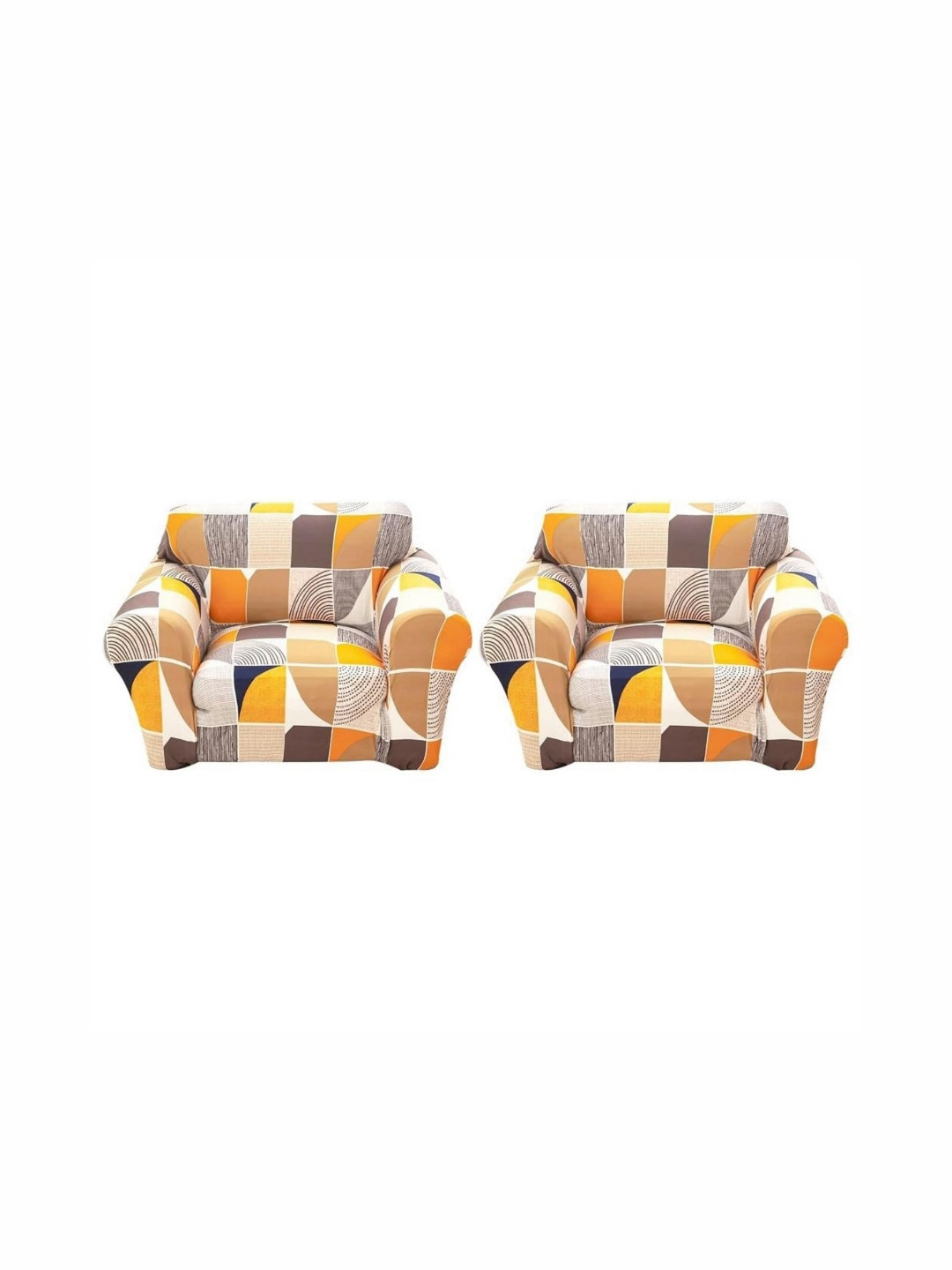 B BESTILO Yellow & Brown 2 Pieces Geometric Printed Stretchable Sofa Cover With Arms