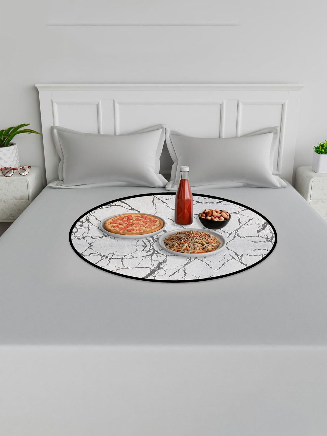 Kuber Industries Grey Marble Design Round Food Mat
