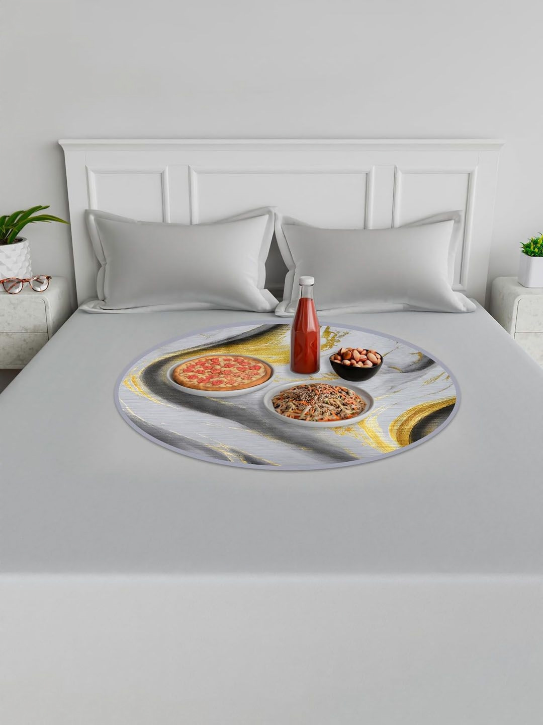 Kuber Industries Grey Printed Round Food Mat