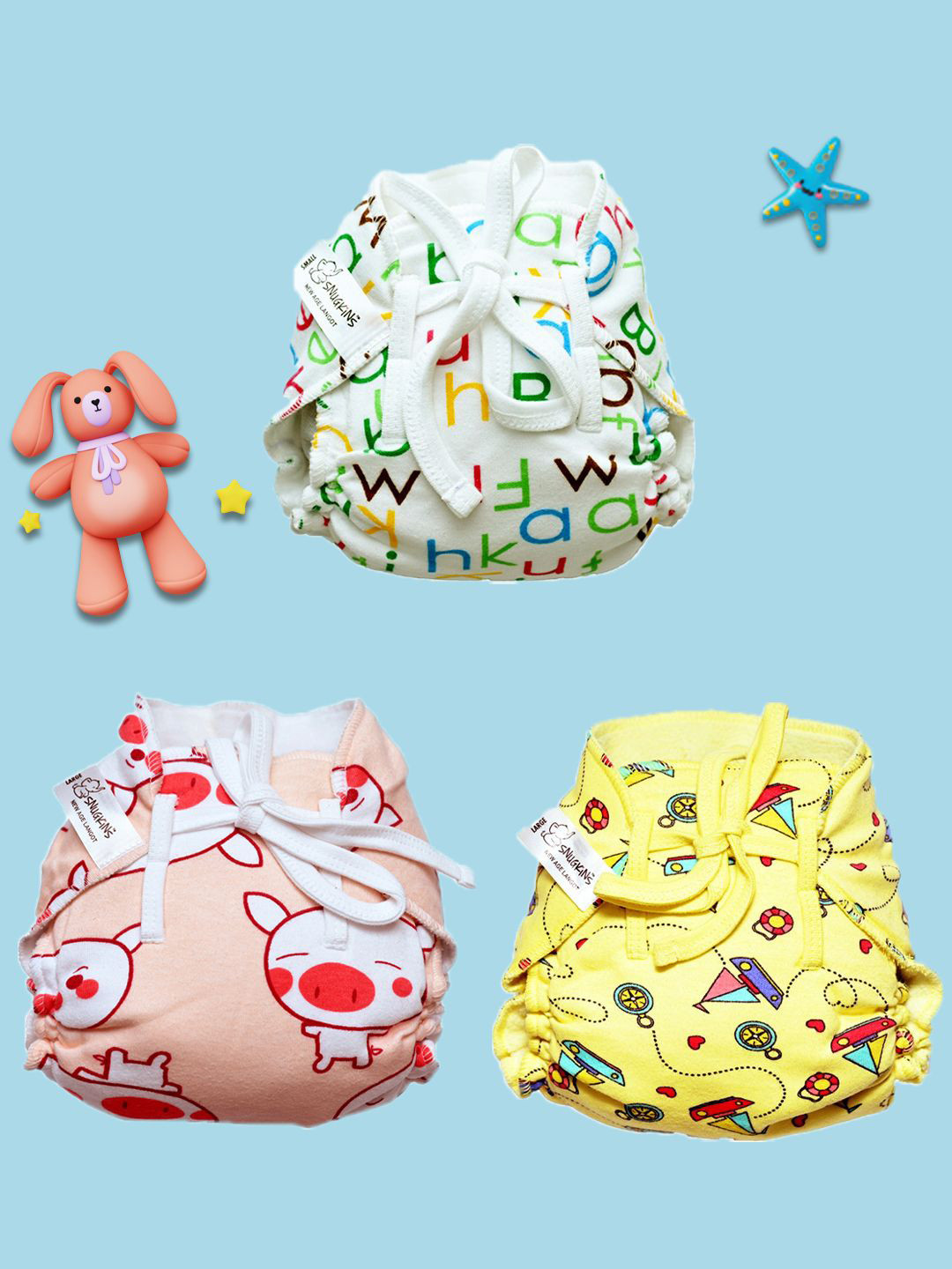 Snugkins Set Of 3 Printed Dry Feel Padded Pure Cotton Langots