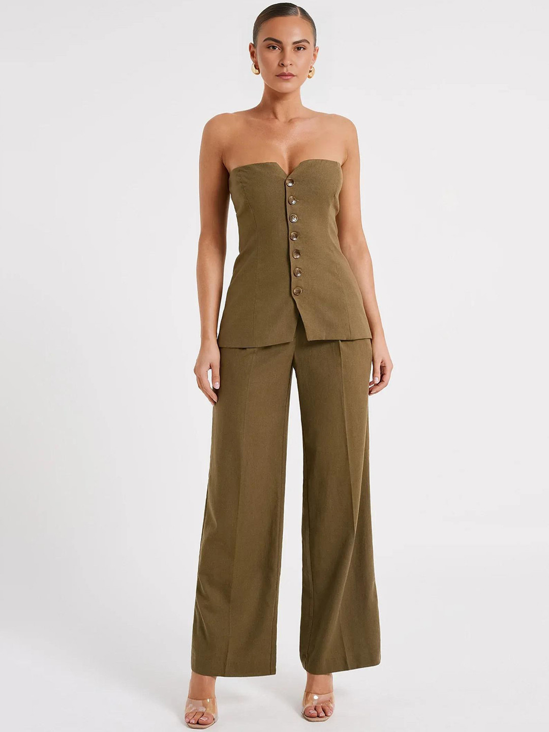 Bee Boe Sculpted Elegance Strapless Top With Trousers