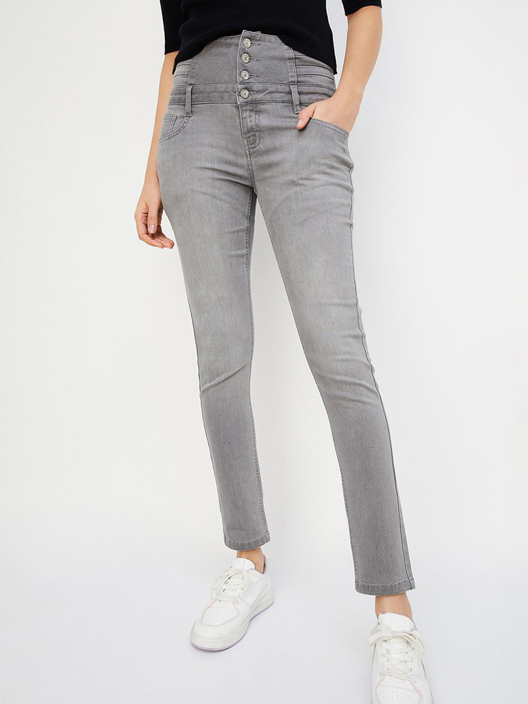 max Women Skinny Fit High Rise Heavy Fade Jeans