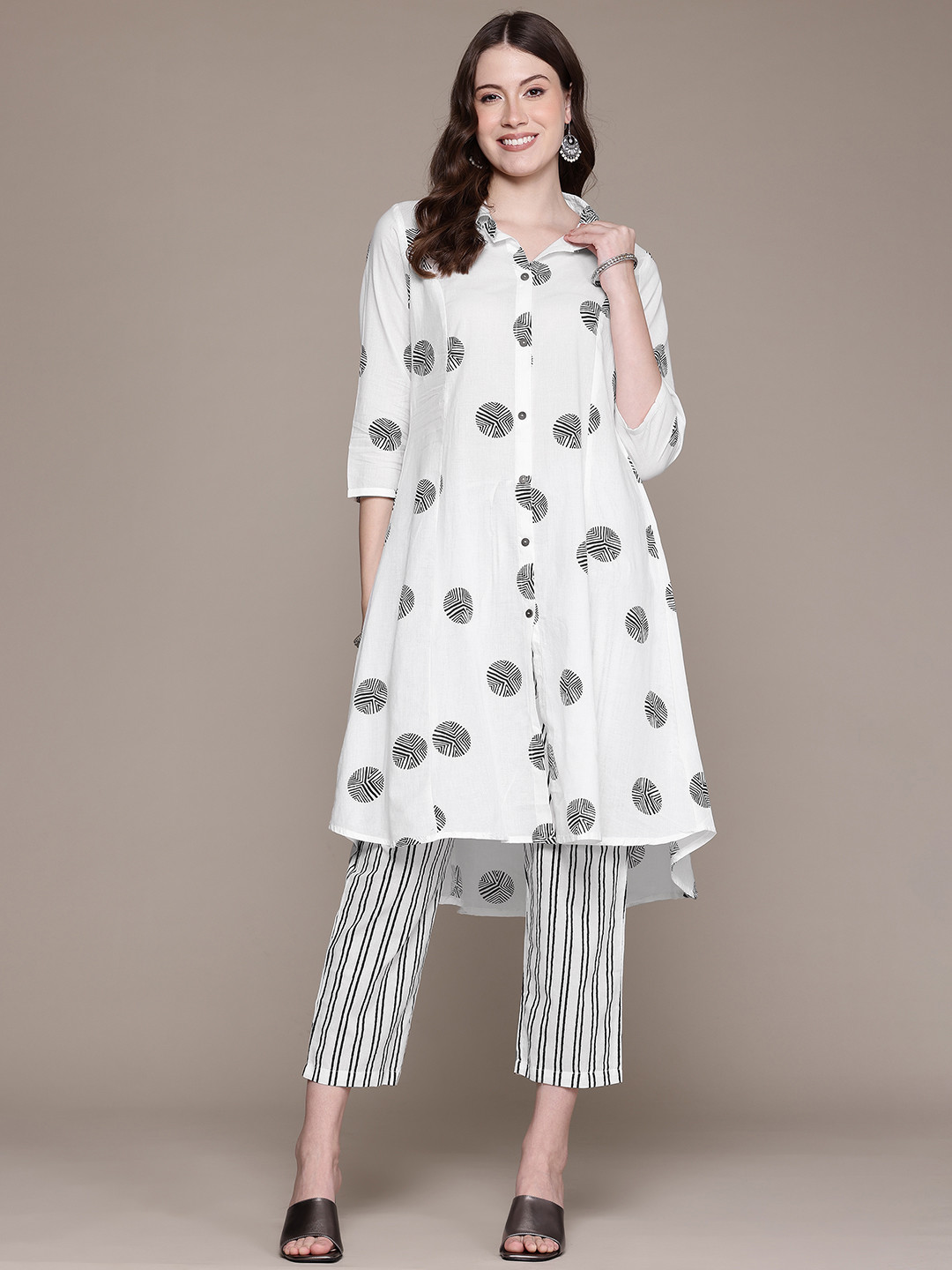 Readiprint Printed Shirt Collar Pure Cotton A Line Tunic With Trouser