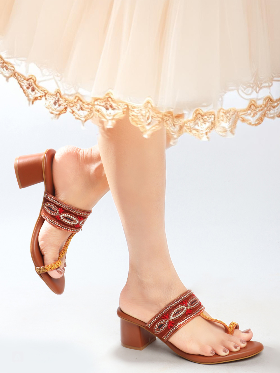 Anouk Women Embellished Embellished Ethnic Pointed Toe Block Sandal Heels