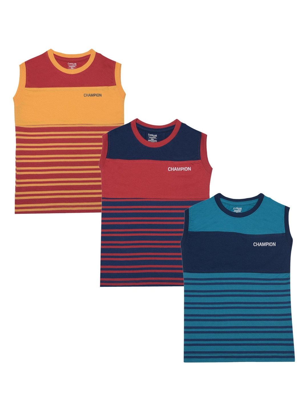 Dollar Champion Kidswear Boys Pack Of 3 Striped Pockets T-shirt