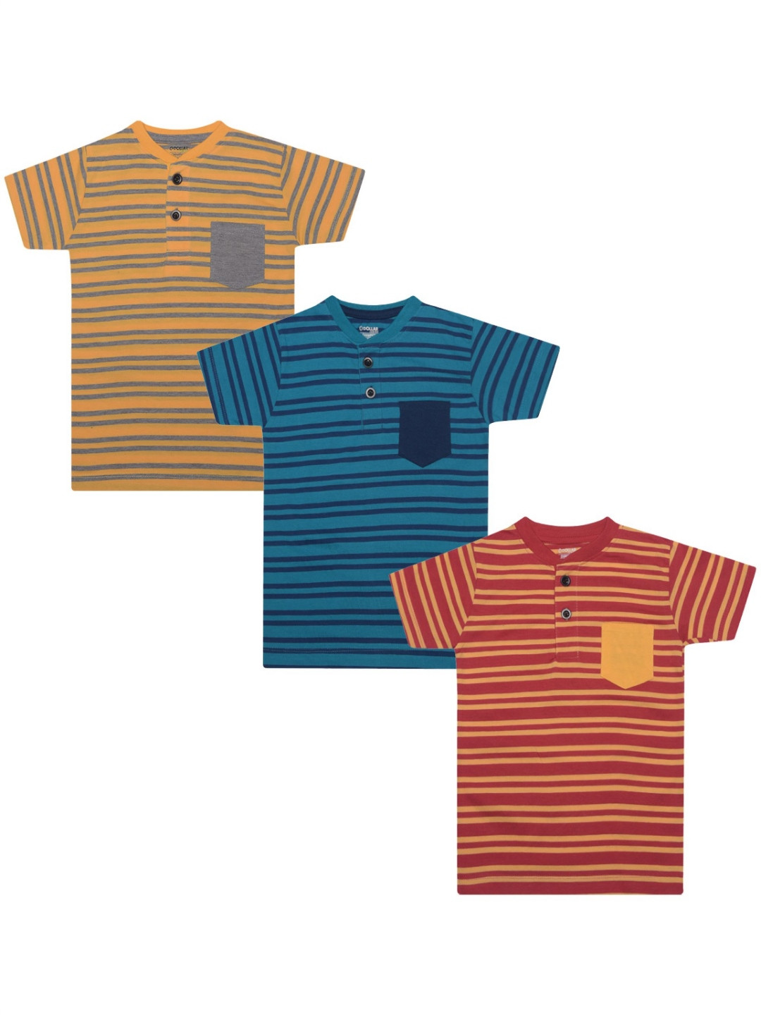 Dollar Champion Kidswear Boys Pack Of 3 Striped Pockets T-shirt