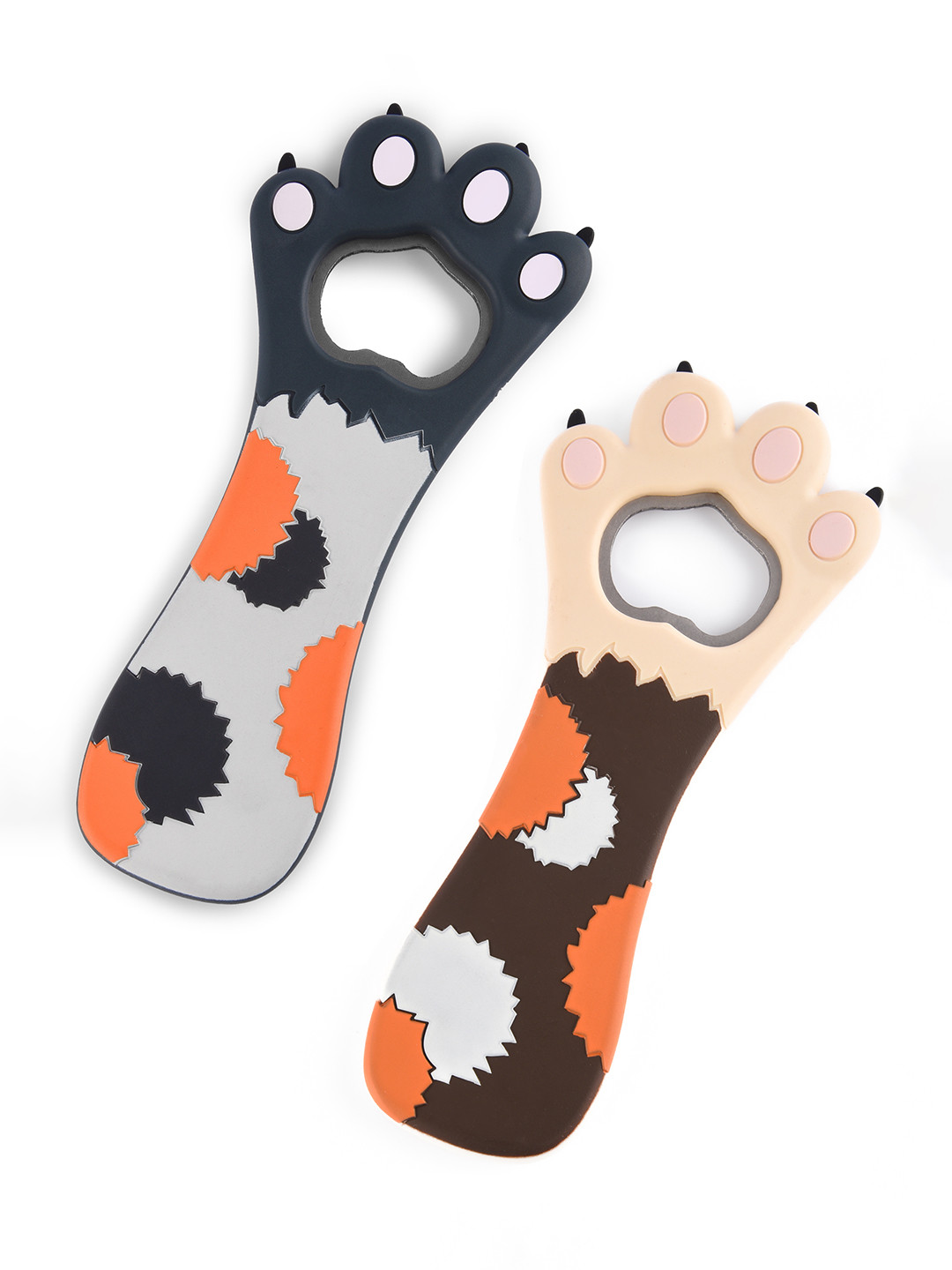 COMICSENSE Grey & Brown 2 Pieces Printed Cat Paw Shape Bottle Openers