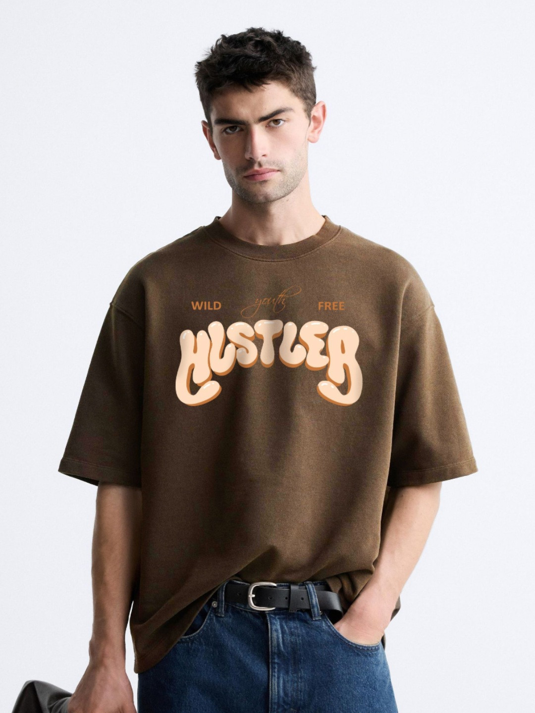 MISCHIEF MONKEY Men Typography Printed Round Neck Cotton Oversized T-Shirt
