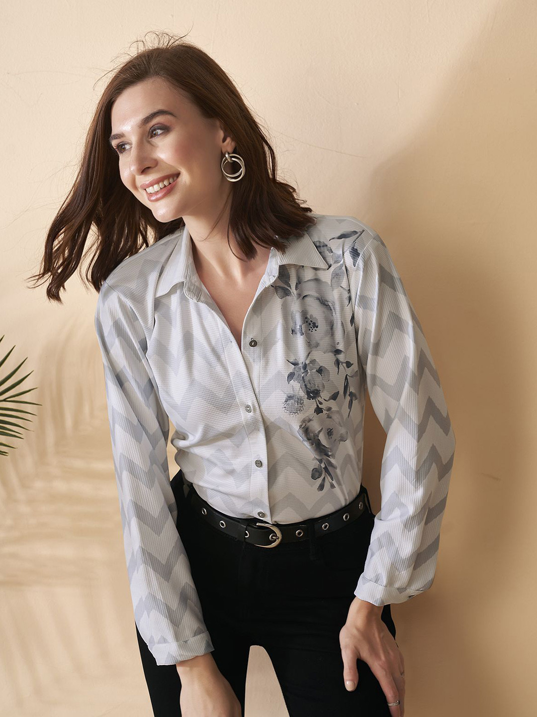 Anouk Floral Polyester Chevron Floral Printed Shirt