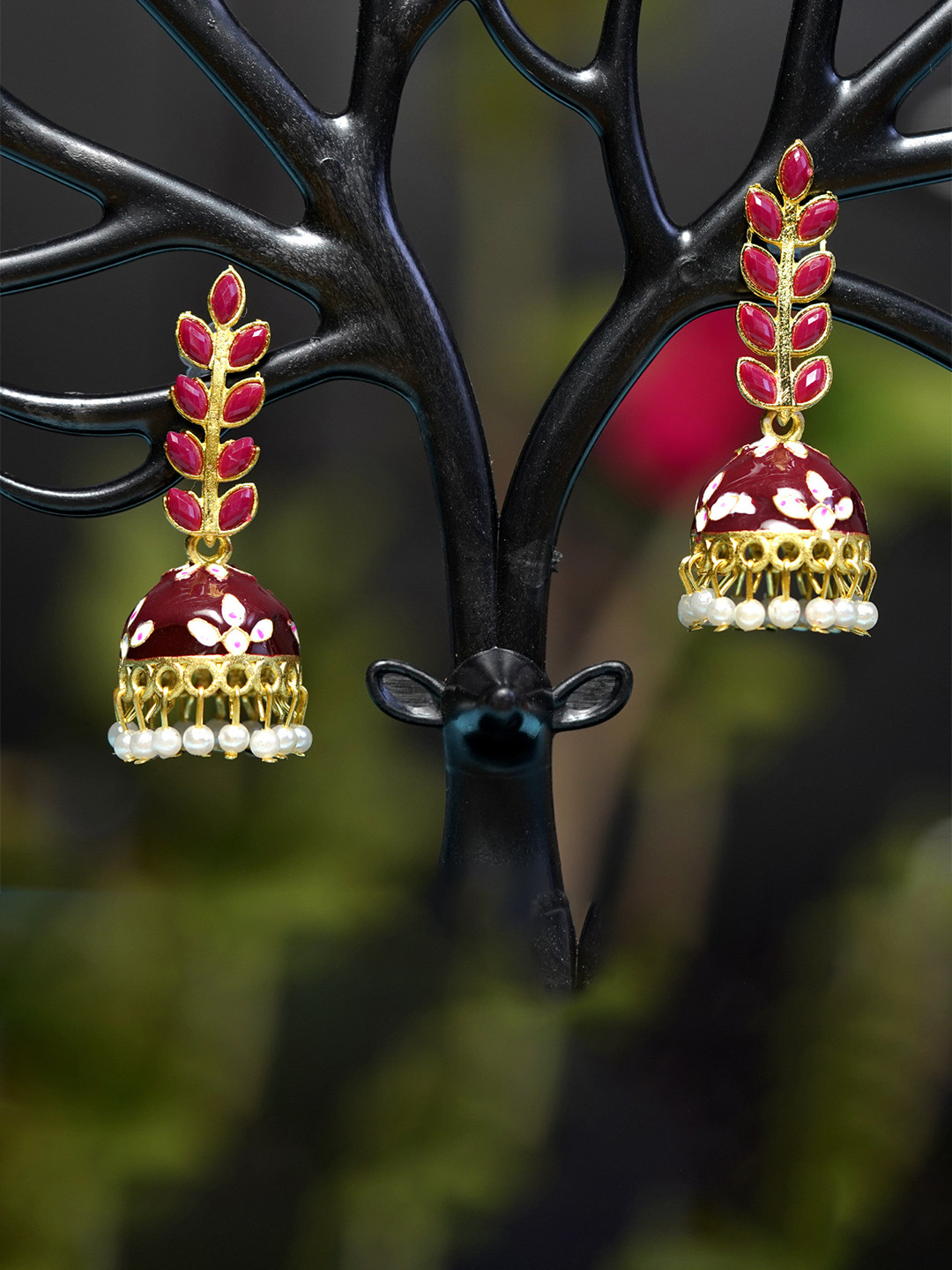 Zoey Gold-Plated Cubic Zirconia Stone Studded & Beaded Jhumkas