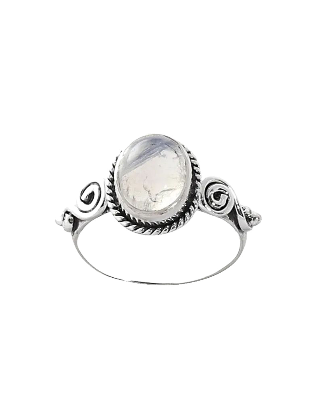 Exotic India Rainbow Moonstone Sterling Silver Designer Studded Ring