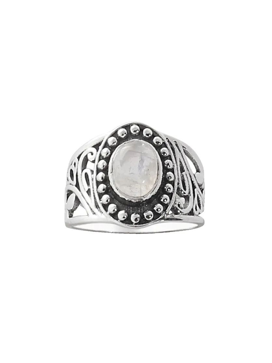 Exotic India Rainbow Moonstone Sterling Silver Designer Ring