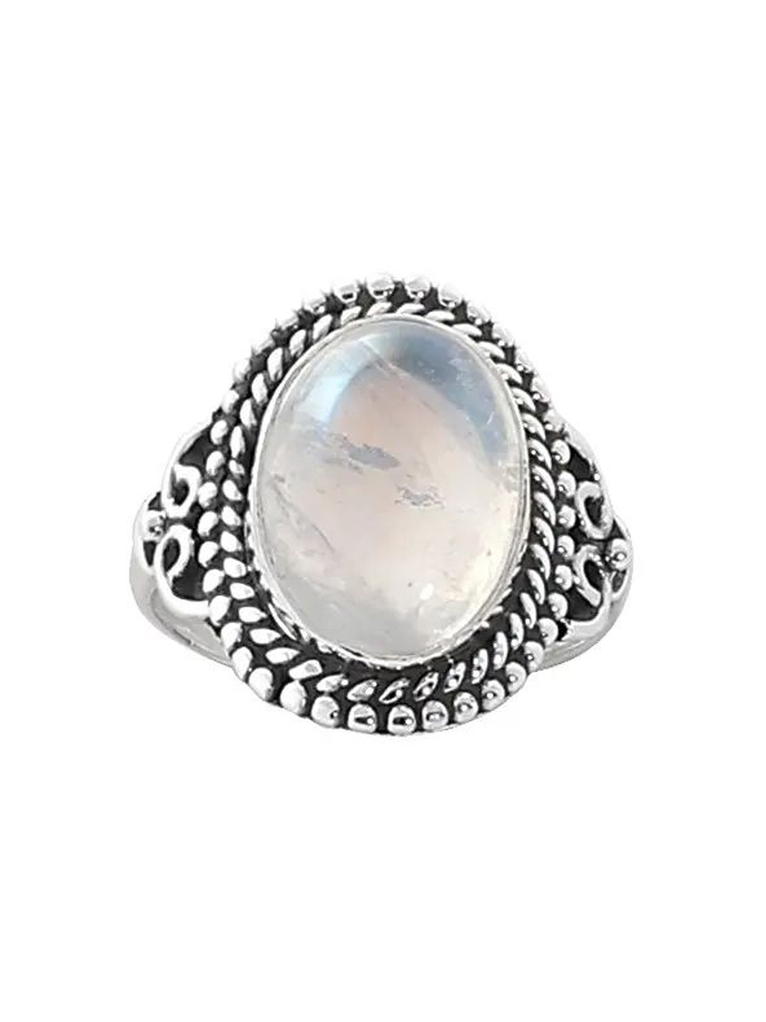 Exotic India Rainbow Moonstone Sterling Silver Ring