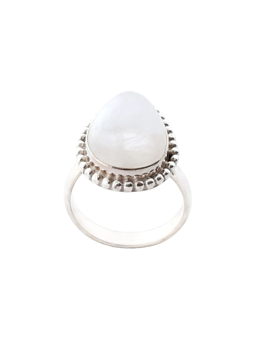 Exotic India Rainbow Moonstone Paan Shape Sterling Silver Ring