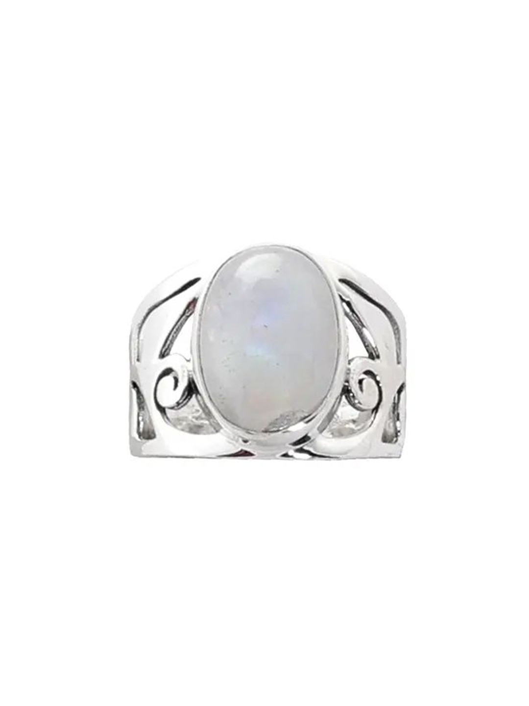 Exotic India Rainbow Moonstone Sterling Silver Designer Ring