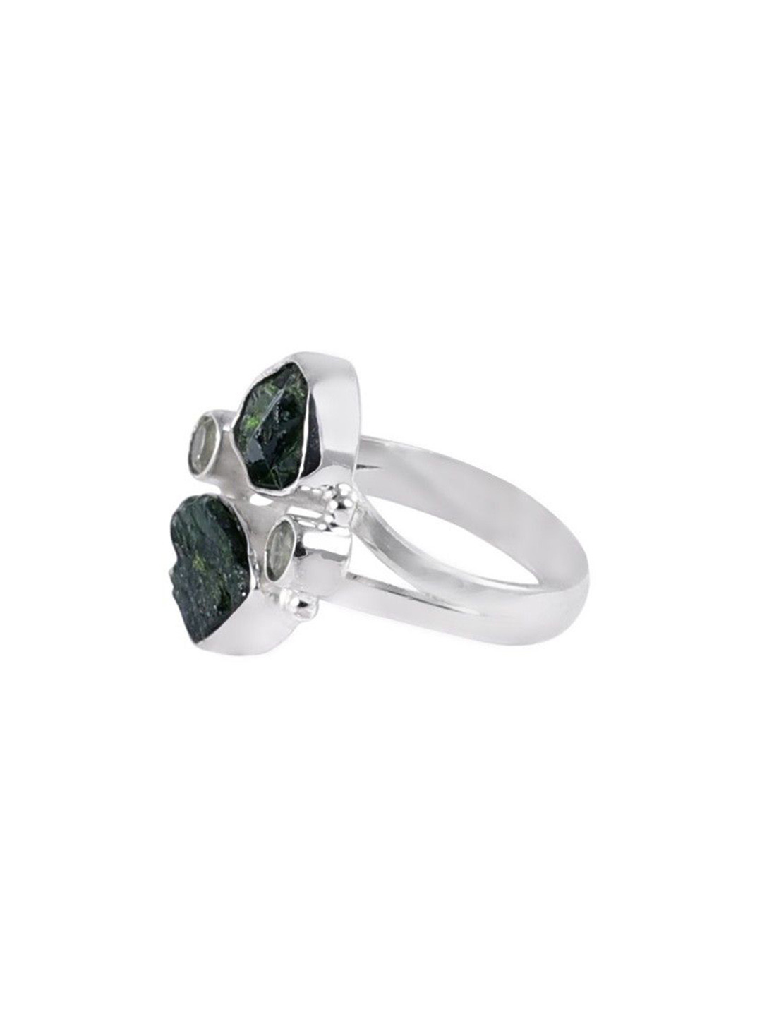 Exotic India Rugged Precious Emerald With Peridot Gemstone Sterling Silver Ring