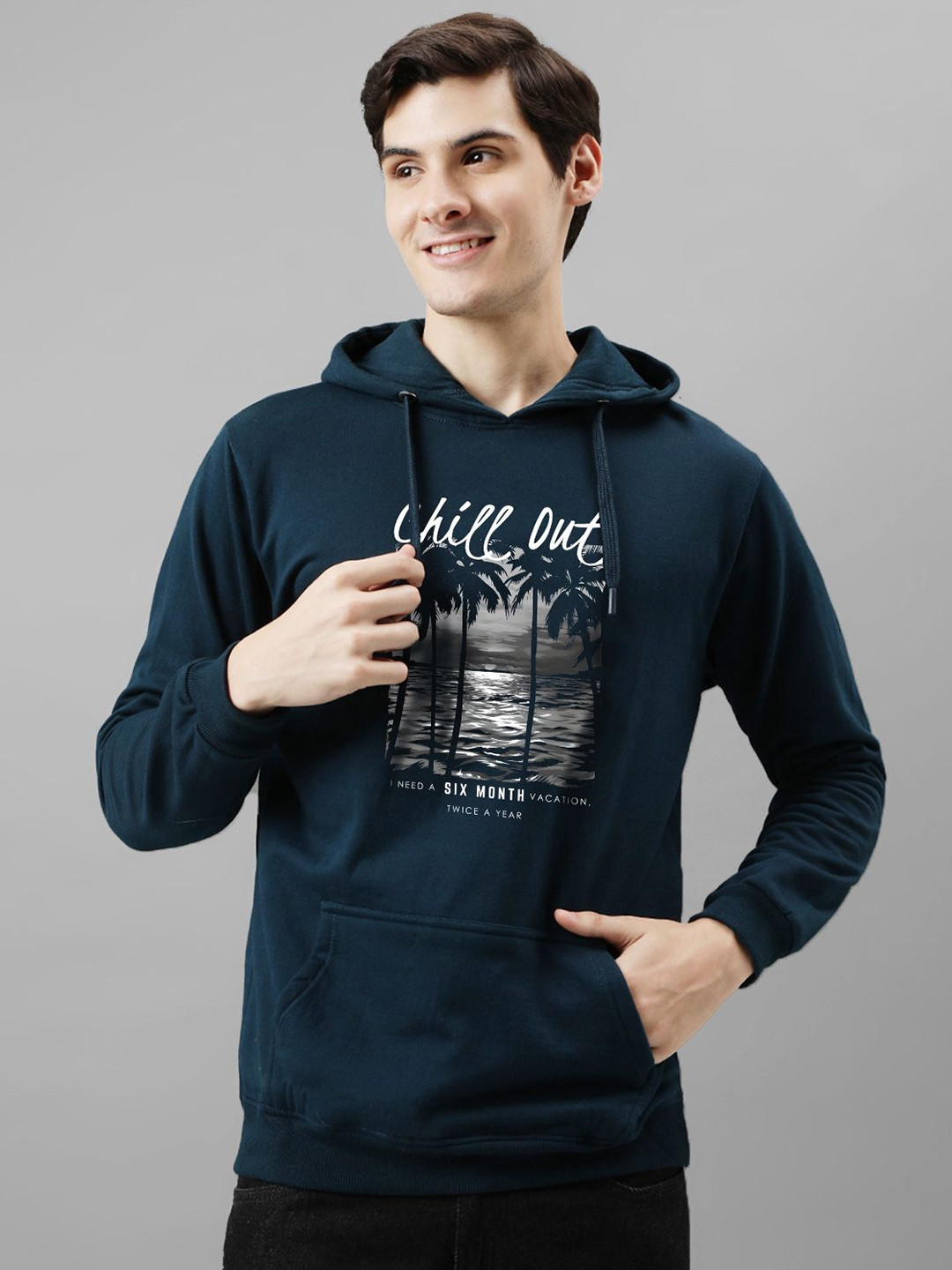 ADRO Men Printed Hooded Long Sleeves Sweatshirt