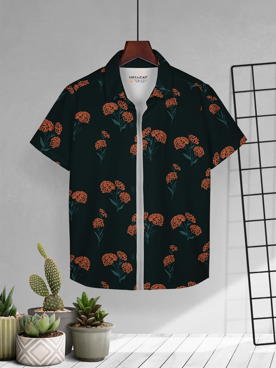 HELLCAT Boys Floral Cotton Curved Hemline Opaque Casual Shirt