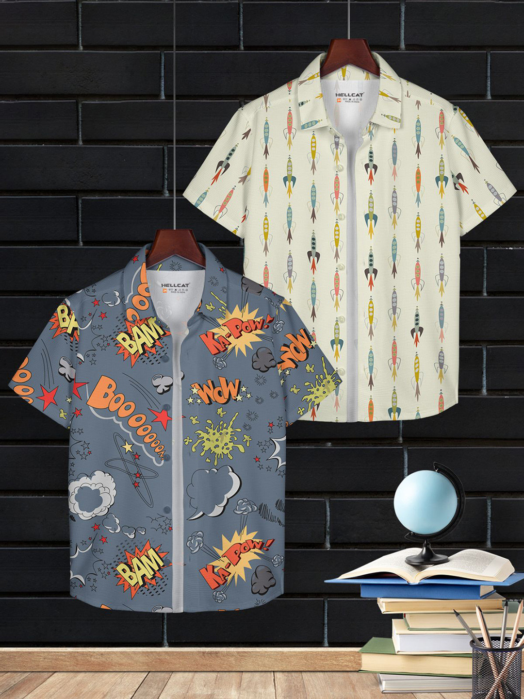 HELLCAT Boys Conversational Print Cotton  Opaque Casual Shirt