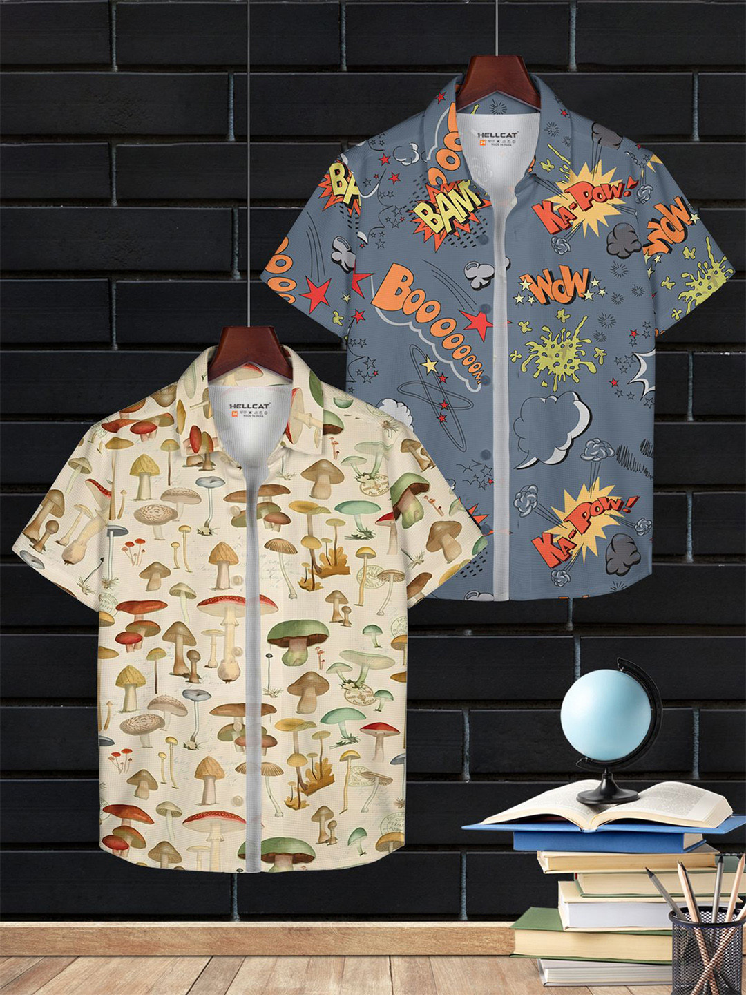 HELLCAT Boys Convectional Cotton Regular Sleeves Opaque Casual Shirt