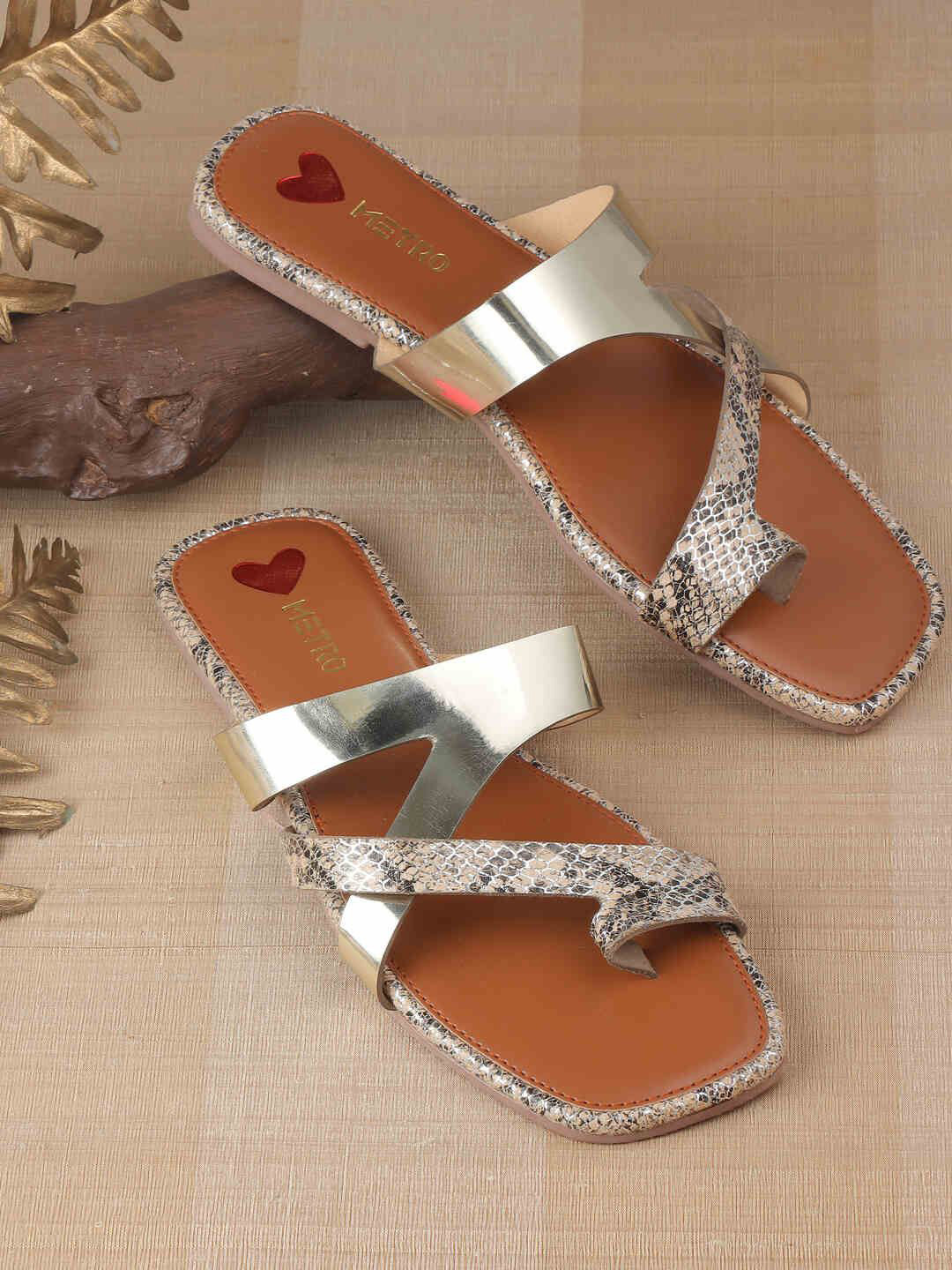 Metro Women Snakeskin Pattern One Toe Flats