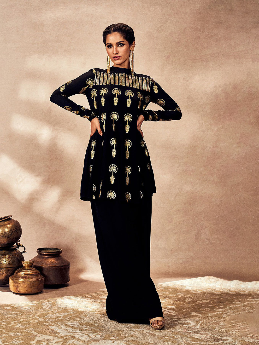 Masaba Traveller's Palm Embellished Tunic & Palazzo