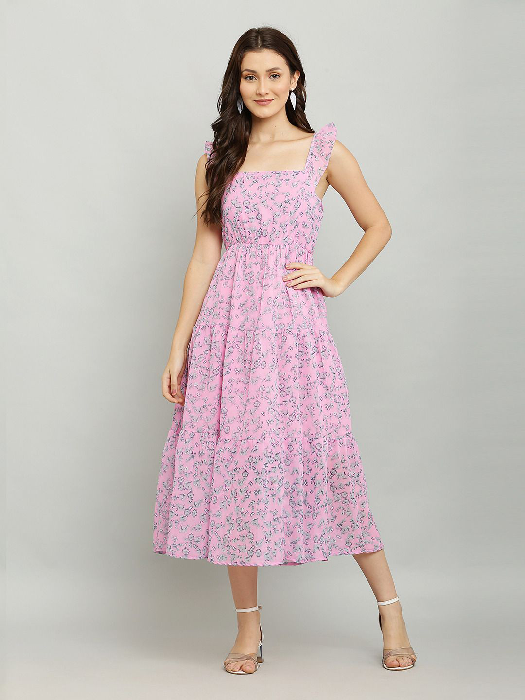 Absorbing Floral Print Georgette Fit & Flare Midi Dress
