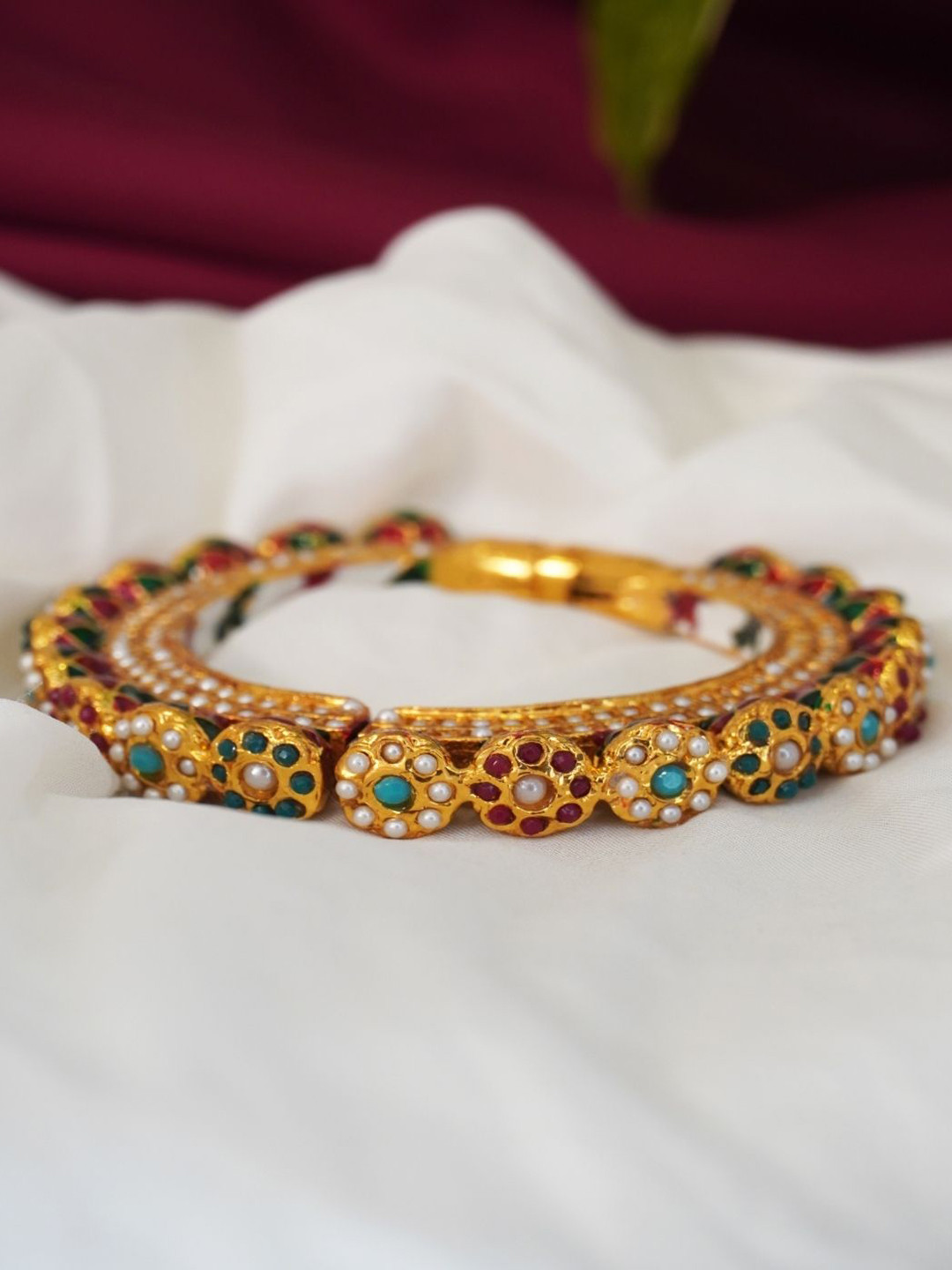 Niscka Gold Plated Multi-Color Pacheli Openable Kundan Stones Studded Kada