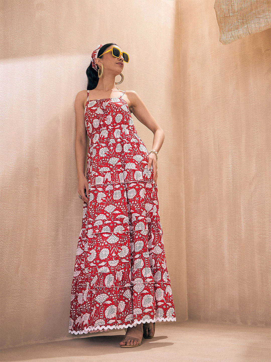 Pink Paprika by SASSAFRAS Floral Print Cotton Fit and Flare Maxi Dress