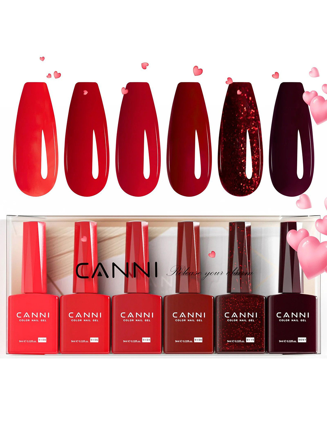 CANNI Set Of 6 UV Soak Off Hema Free Gel Nail Polish 9ml Each
