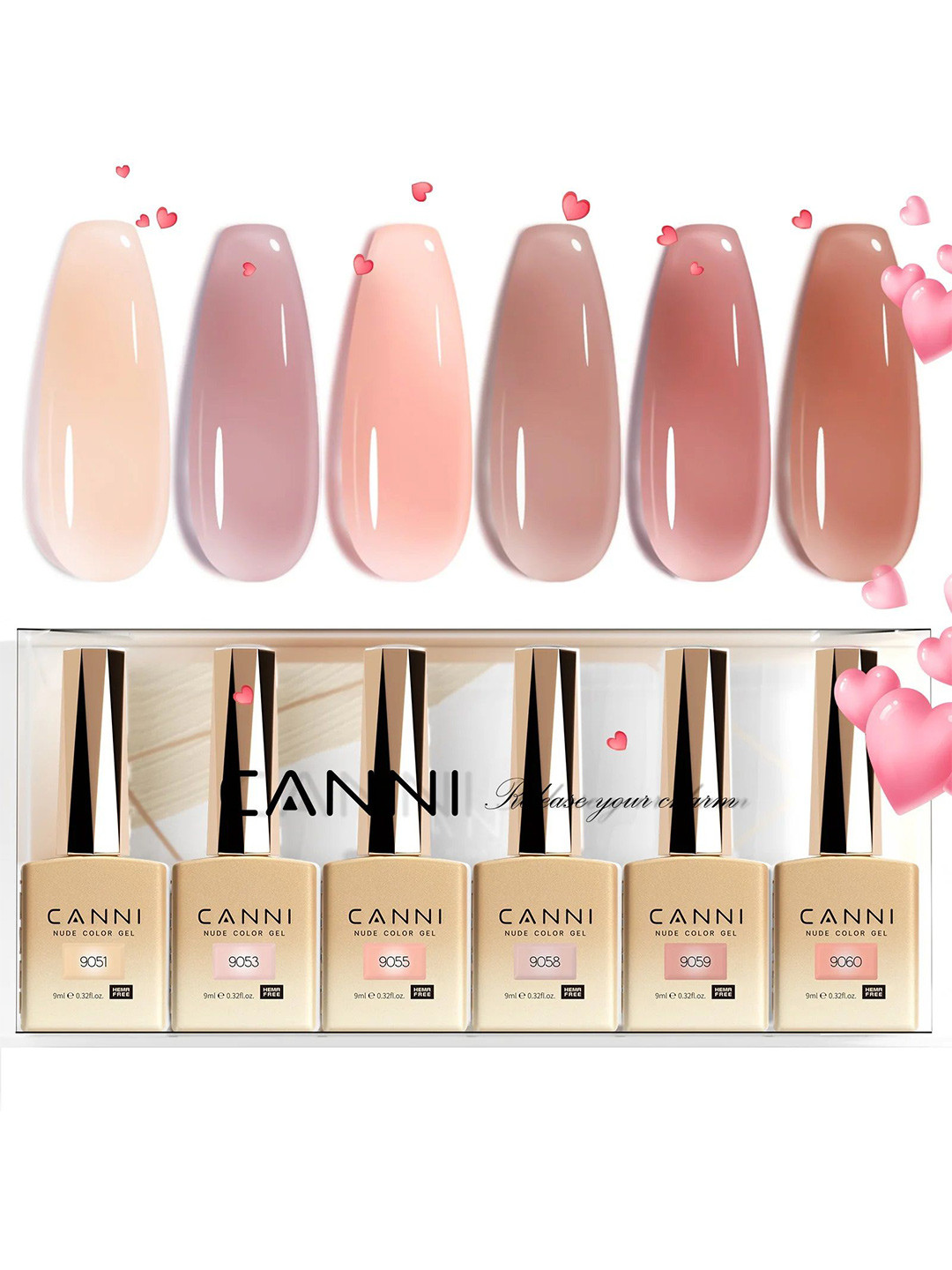 CANNI Set Of 6 UV Soak Off Hema Free Gel Nail Polish 9ml Each