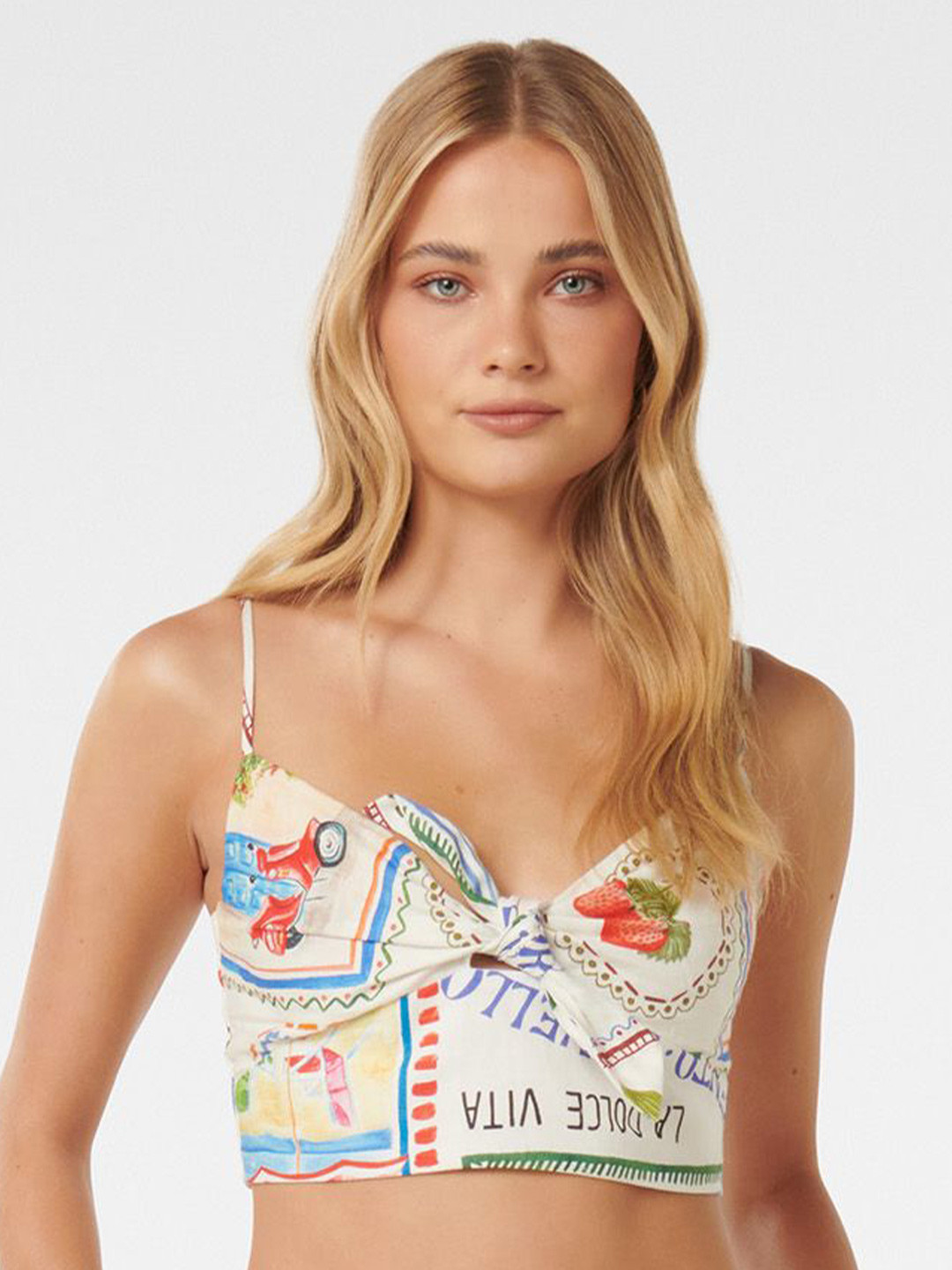 Forever New Floral Print Linen Crop Top