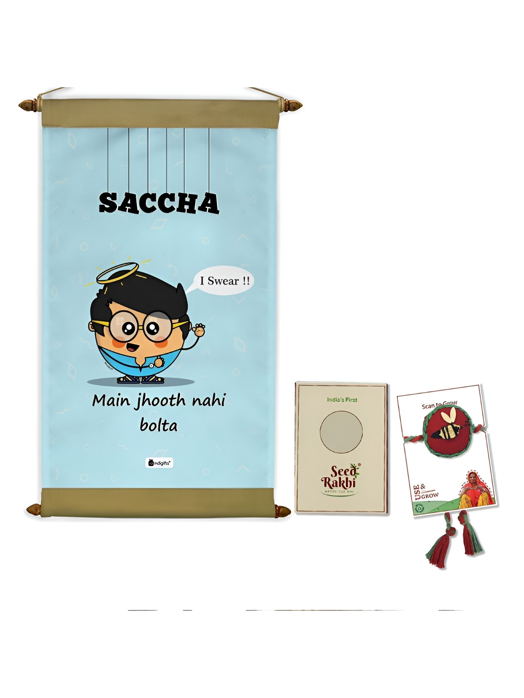 Indigifts Seed Rakhi With Sachha Print Scroll Gift Set