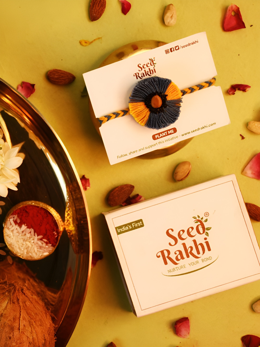 Indigifts Fishtail Braided and Flat Pompom Thread Rakhi