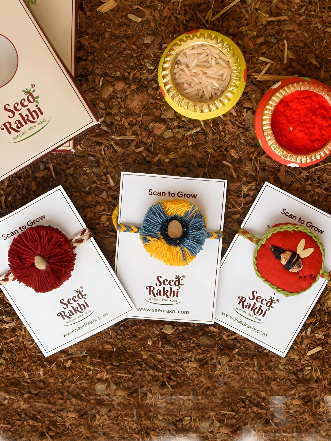 Indigifts Set Of 3 Cotton Plantable Rakhi