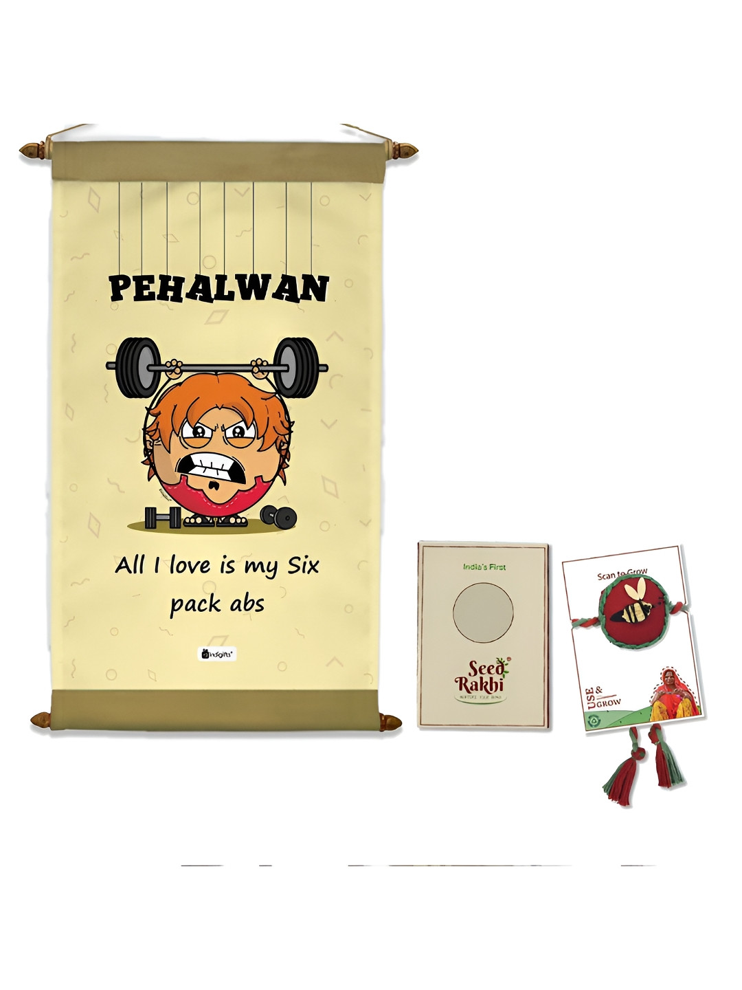 Indigifts Bee Charm Rakhi With Pehalwan Printed Scroll Gift Set