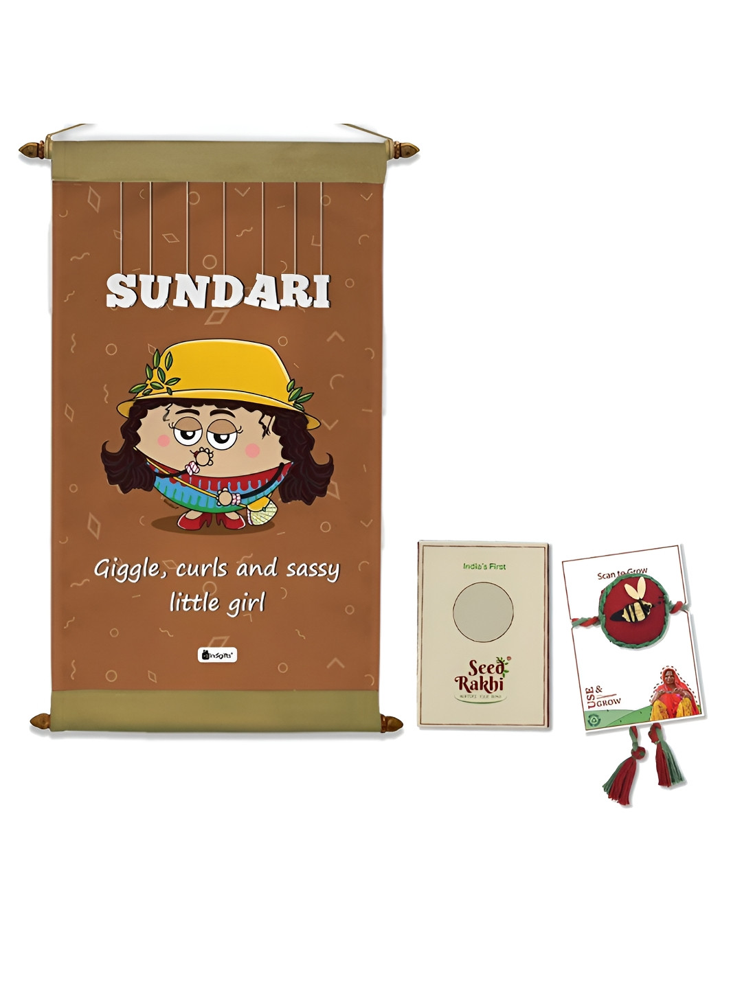 Indigifts Set Of 2 Sundari Printed Scroll With Brother Rakhi Gift Set
