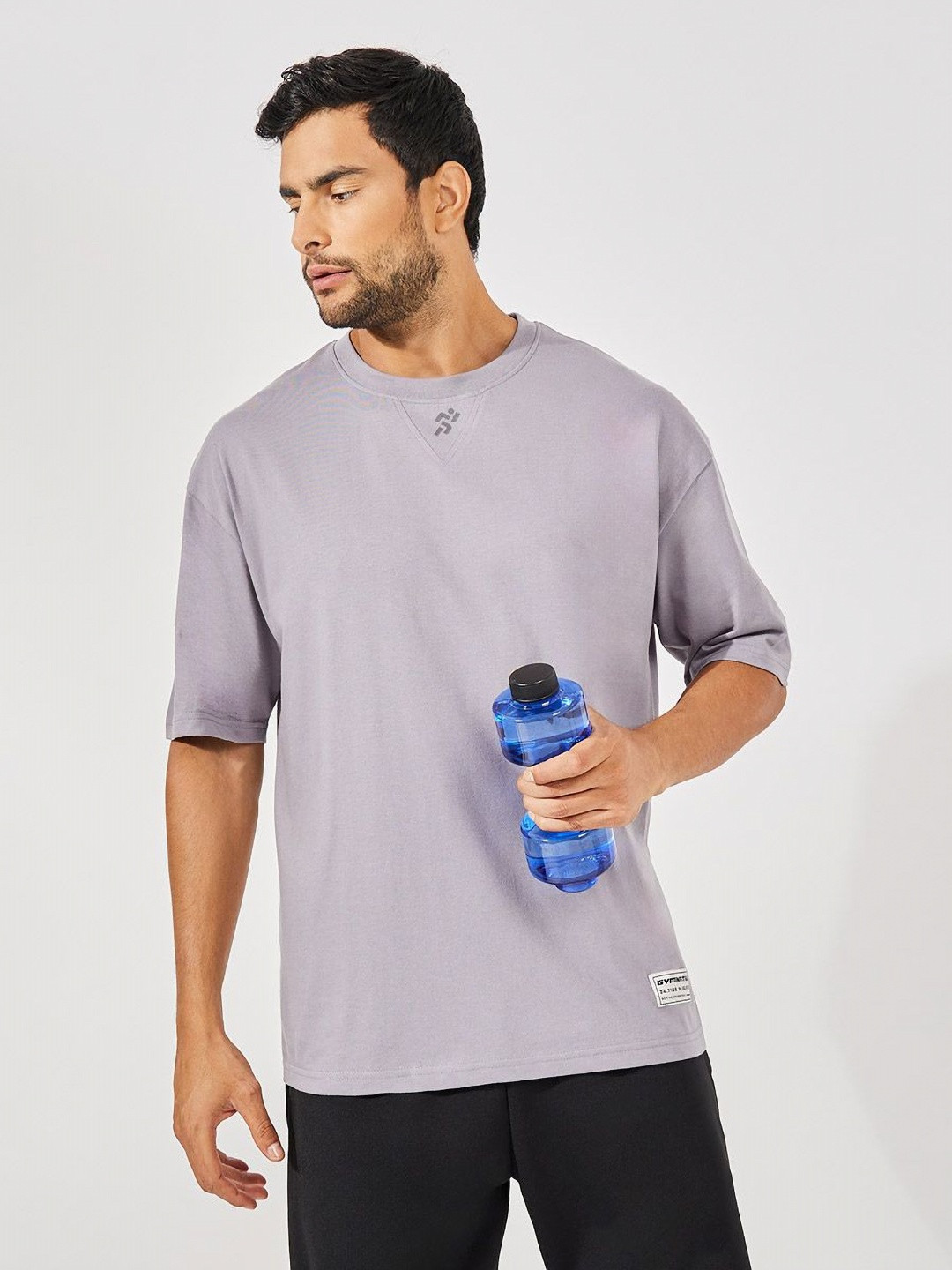 Styli Men Logo Insert Cotton Rich Oversized Athleisure T Shirt