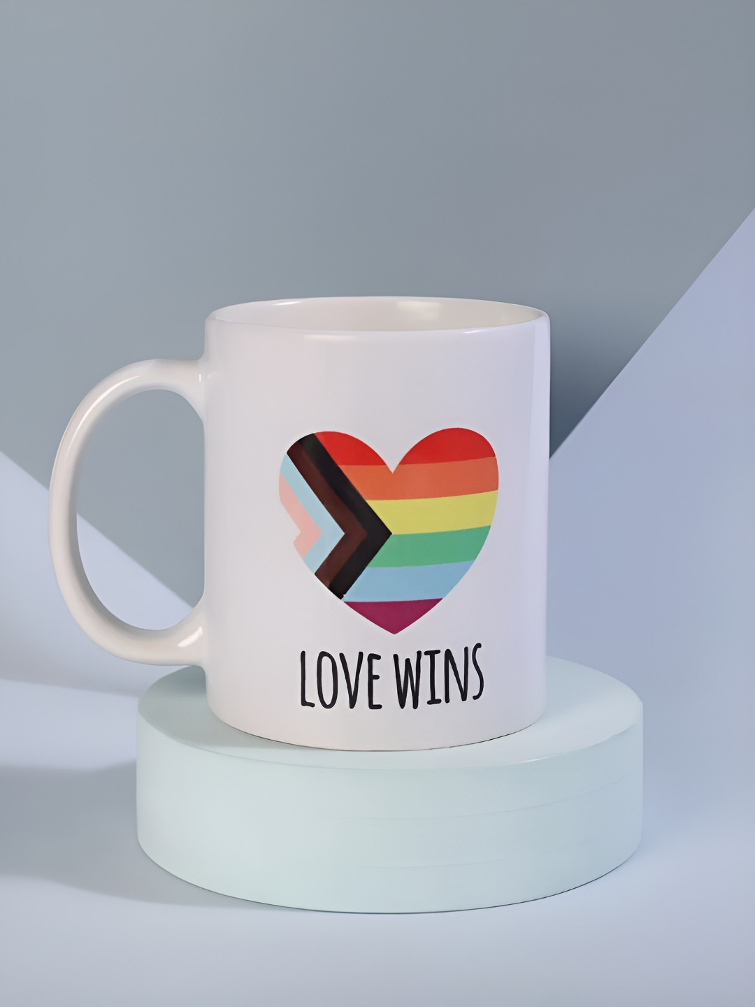 fnp White & Red Love Wins Rainbow Printed Ceramic Glossy Mug 325 ml