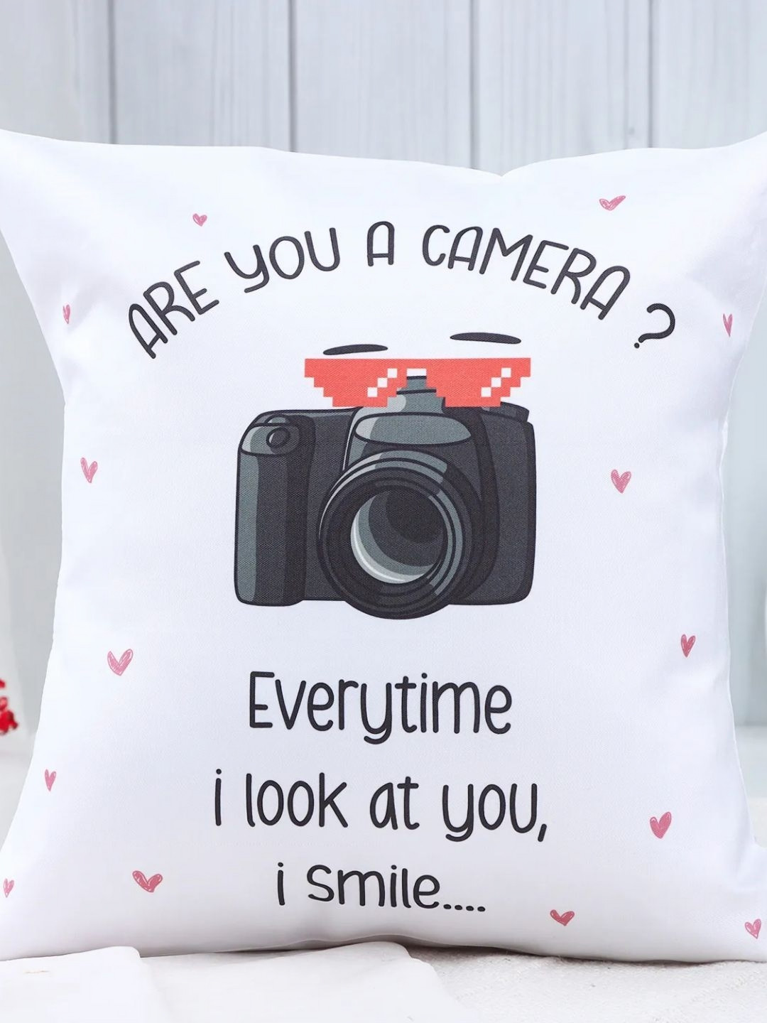 fnp White & Black Cheesy Love Message Printed Square Pre Filled Cushion