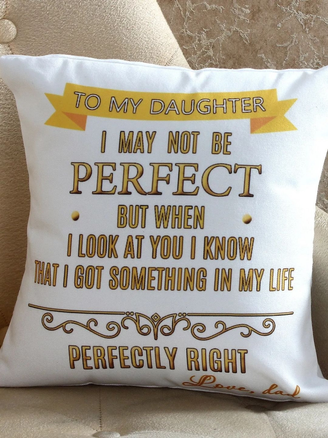 fnp White & Yellow Perfect Daughter Printed Square Pre Filled Cushion