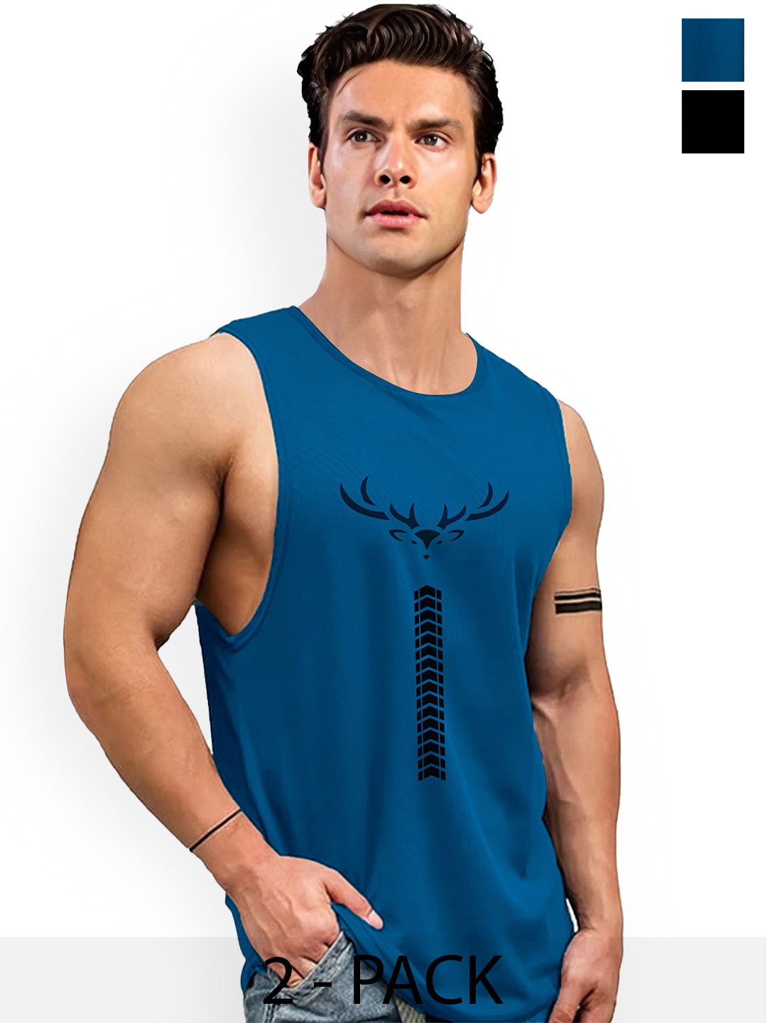 AUSK Pack Of 2 Printed Sleeveless Round Neck Innerwear Vests A723+752