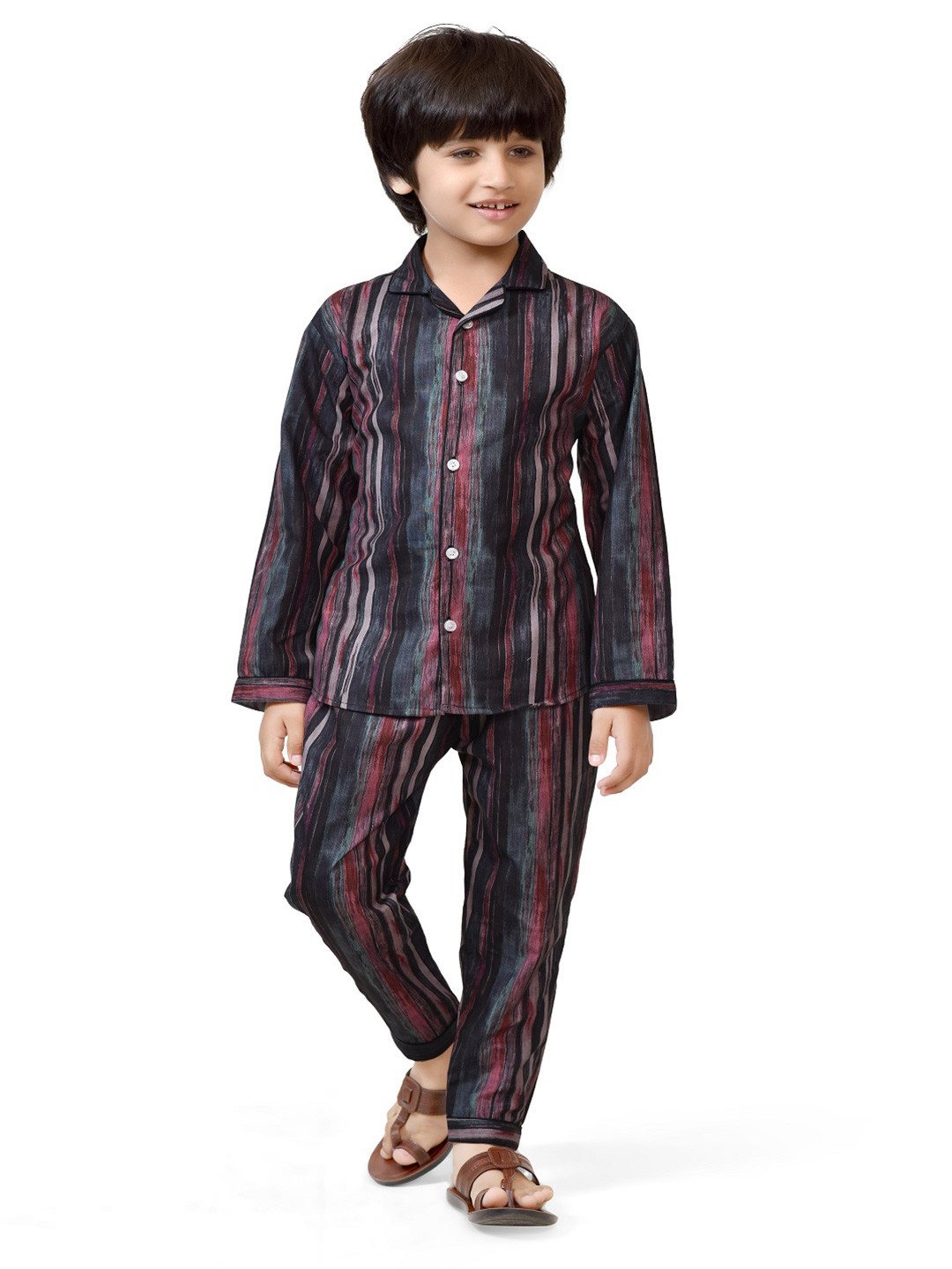 BAESD Boys Stripe Printed Cotton Shirt With Trousers Clothing Set