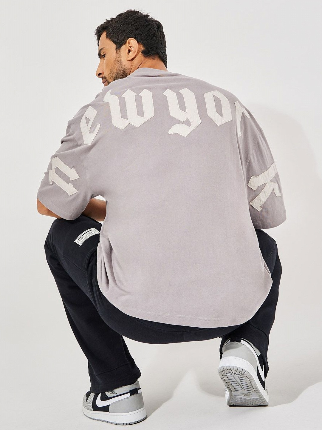 Styli Men Back Applique Detail Pure Cotton Boxy T-Shirt
