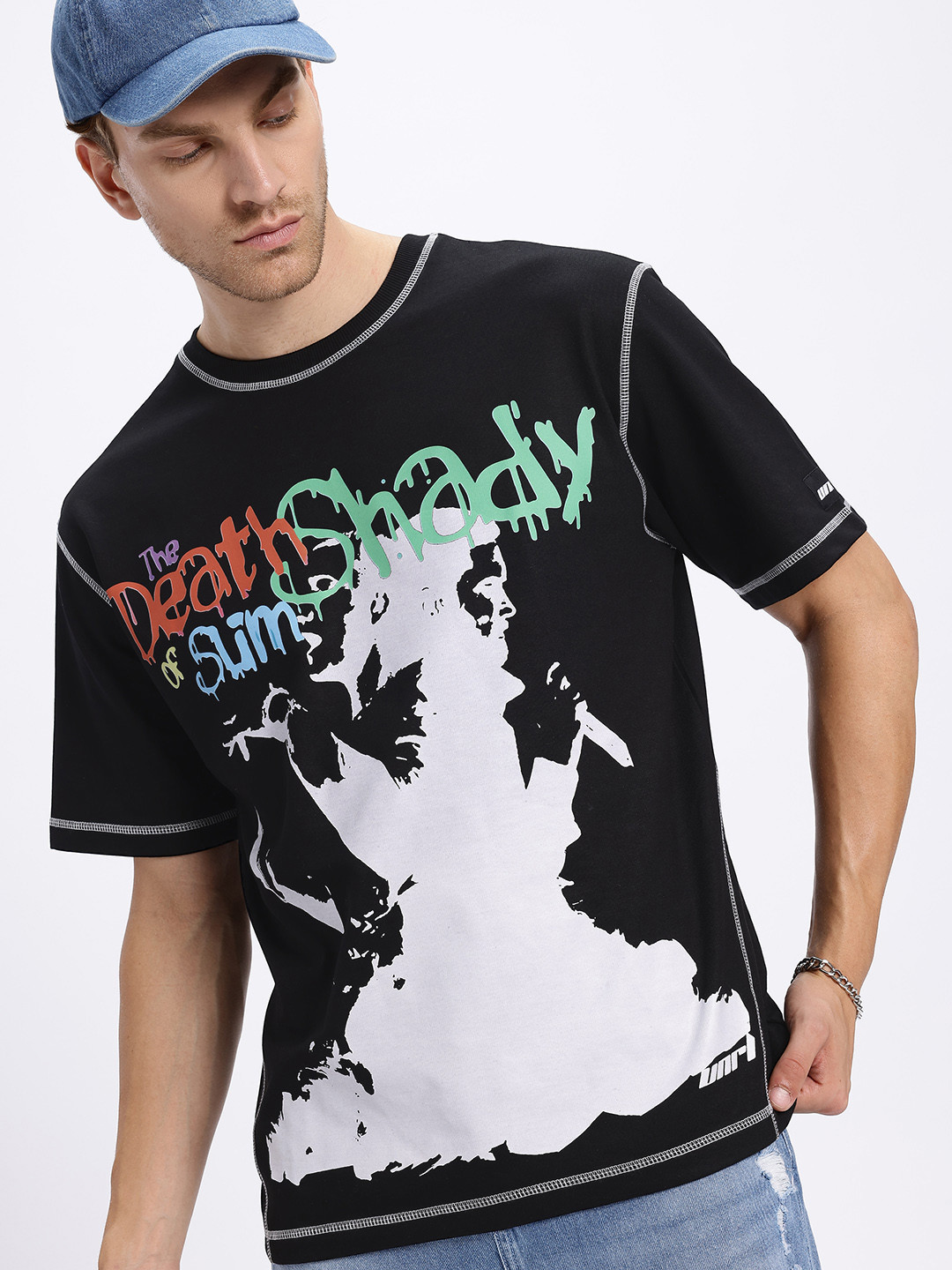 UNRL Printed Contrast Stitch Relaxed T-shirt